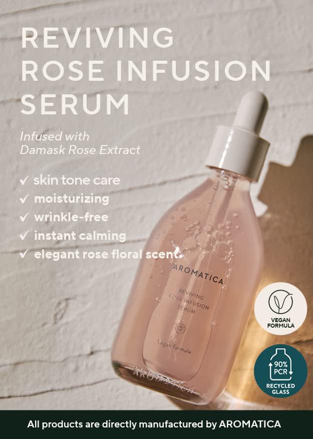 AROMATICA Reviving Rose Infusion Serum 3.38oz / 100ml, Vegan, Rejuvenating Hydration Serum, Vitality Serum for dry skin | with Damask Rose Water and Rose Oil-VivaGrace Women