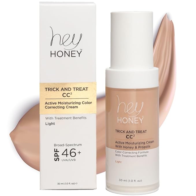 Hey Honey Trick and Treat CC² Cream SPF 46 | Active Moisturizing Color Correcting Cream with Honey & Propolis | Best Cover For Rosacea, Skin Redness & Mature Skin | Cruelty-Free | 1 oz (Light Tone)-VivaGrace Women