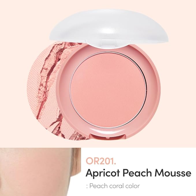 ETUDE Lovely Cookie Blusher #OR201 Apricot Peach Mousse 4g | Glowing & Natural Powder Blush with Long-Lasting Sebum Control | Easy Application | Puffy Cushion for a Lovely Makeup Look-VivaGrace Women