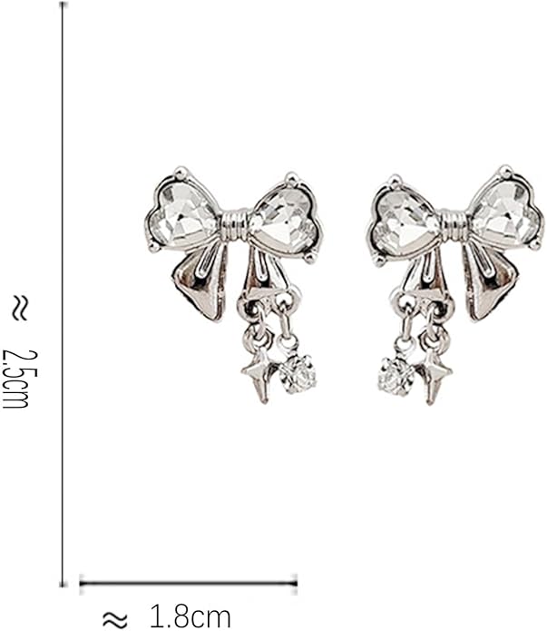 Vintage Crystal Bow Earrings Black Onyx Stud Earrings Silver Tiny Cross Drop Earrings Sparkly Cz Rhinestone Bow Earrings Jewelry for Women-VivaGrace Women