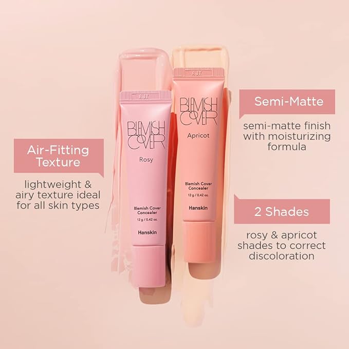 Hanskin Rosy Blemish Cover, Full Coverage Color Correcting Concealer for Under Eye Dark Circles, Korean Makeup [Rosy/12g]-VivaGrace Women