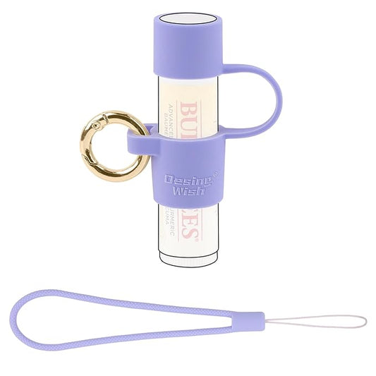 Desing Wish Silicone Lip Balm Holder with Cap Cover Portable Chapstick Holder Keychain Sleeve Lip Balm Key Chain with Key Ring and Wrist Strap Lanyard - Purple-VivaGrace Women