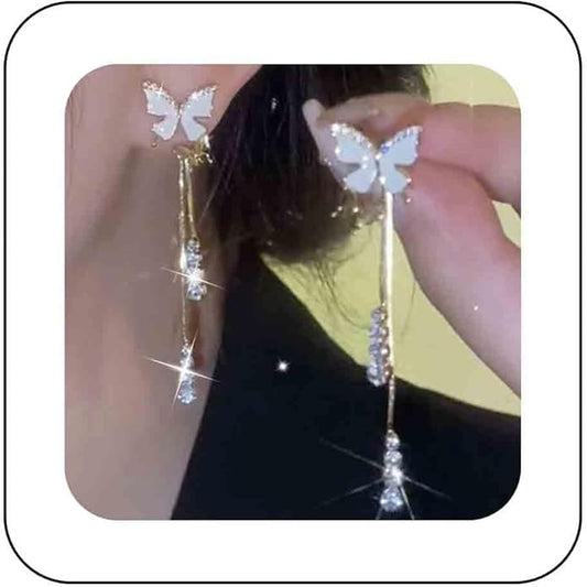 Vintage Crystal Butterfly Earrings Long Rhinestone Dangle Earrings Gold Chain Tassel Earrings Cz Butterfly Stud Earrings Jewelry for Women-VivaGrace Women