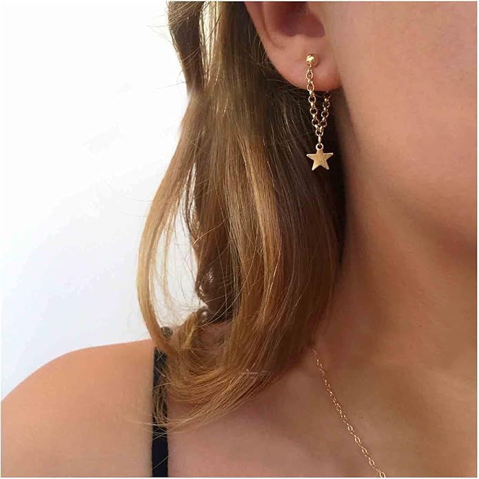 Boho Star Chain Earrings Gold Star Drop Dangle Earrings Drop Chain Star Studs Earrings Personlized Ear Threaders Earrings Jewelry for Women-VivaGrace Women