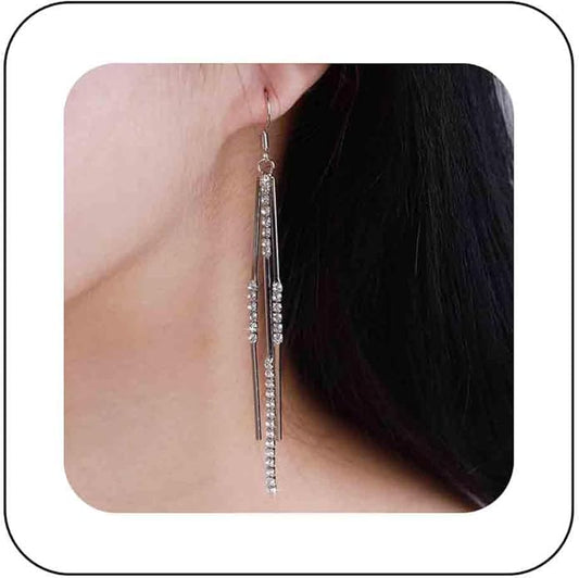 Vintage Crystal Tassel Earrings Rhinestone Bar Drop Earrings Long Rhinestone Chain Earrings Gold Cz Bar Hook Earrings Sparkle Tennis Chain Earrings Jewelry for Women-VivaGrace Women