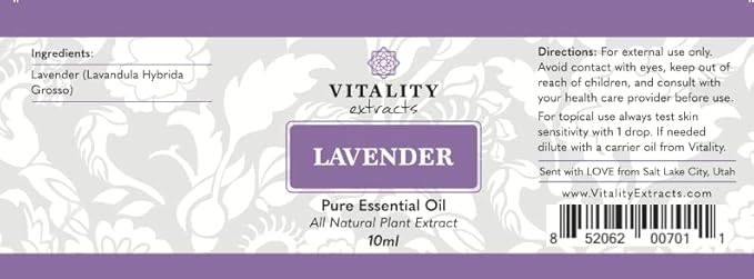 Vitality Extracts Lavender Essential Oil - Natural Calm, Stress Relief, Skin Care, Rest & Relaxation, Fresh Scent, Undiluted-VivaGrace Women