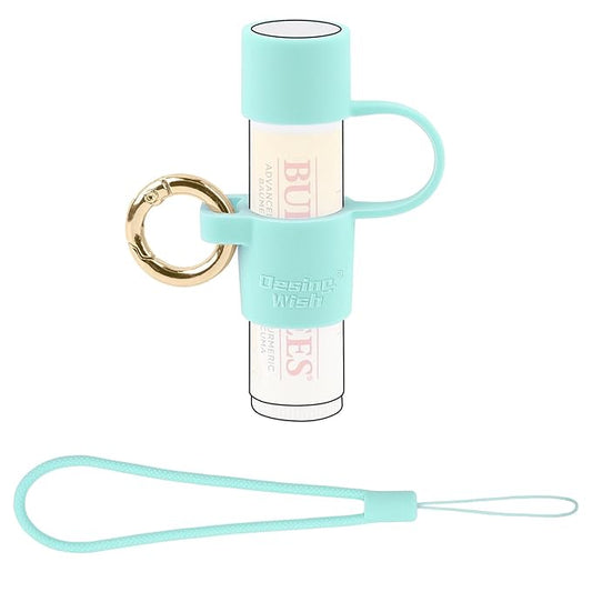Desing Wish Silicone Lip Balm Holder with Cap Cover Portable Chapstick Holder Keychain Sleeve Lip Balm Key Chain with Key Ring and Wrist Strap Lanyard - Mint Green-VivaGrace Women