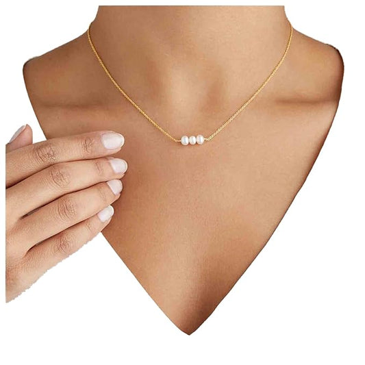 Boho Pearl Choker Necklace Gold Pearl Pendant Necklace Tiny Pearl Floating Necklace Minimalist Wedding Necklace Jewelry Women and Girls Gifts-VivaGrace Women