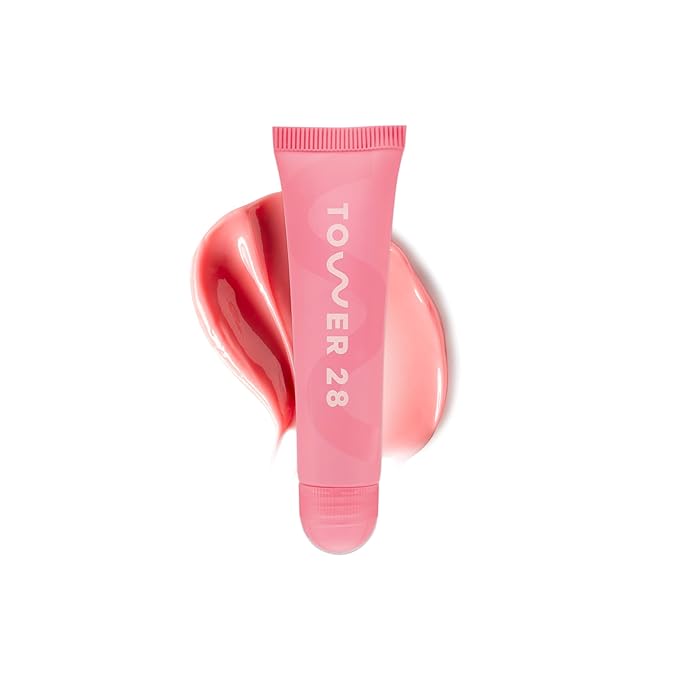 Tower 28 LipSoftie Hydrating Tinted Lip Treatment Balm, Moisturizing Lip Mask for Chapped Lips - Watermelon Kiwi Flavor, Sheer Baby Pink Gloss-VivaGrace Women