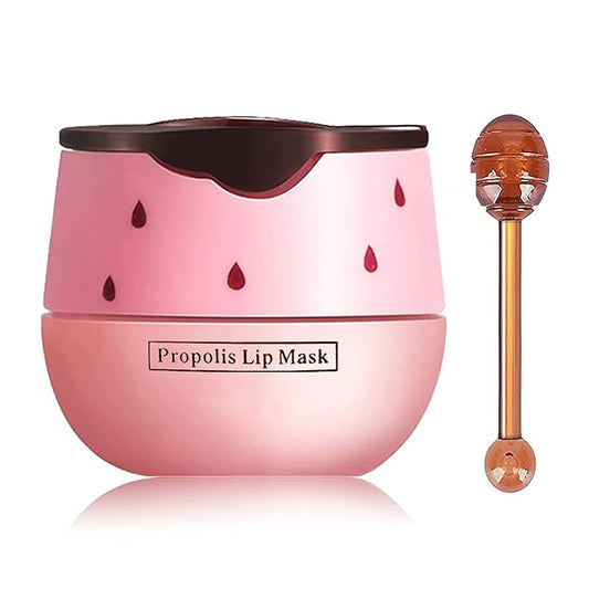 Honey Lip Balm Pot, Propolis Lip Mask, Strawberry Hydrating Propolis Lip Sleeping Mask, Prevent Dry&Cracked, Lip Repair Nourishes the Lip Skin (Strawberry)-VivaGrace Women