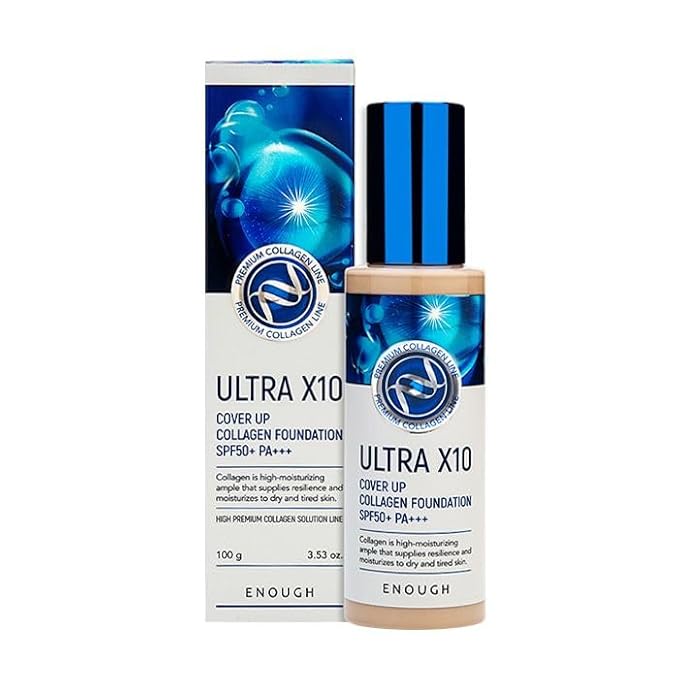 Enough Ultra X10 Cover Up Collagen Foundation, Hydrating Foundation for Dry Skin, Korean Skin Care Tinted Moisturizer Sunscreen, Makeup Cosmetics for Women SPF 50+ PA+++ 3.53oz (#23 Natural beige)-VivaGrace Women