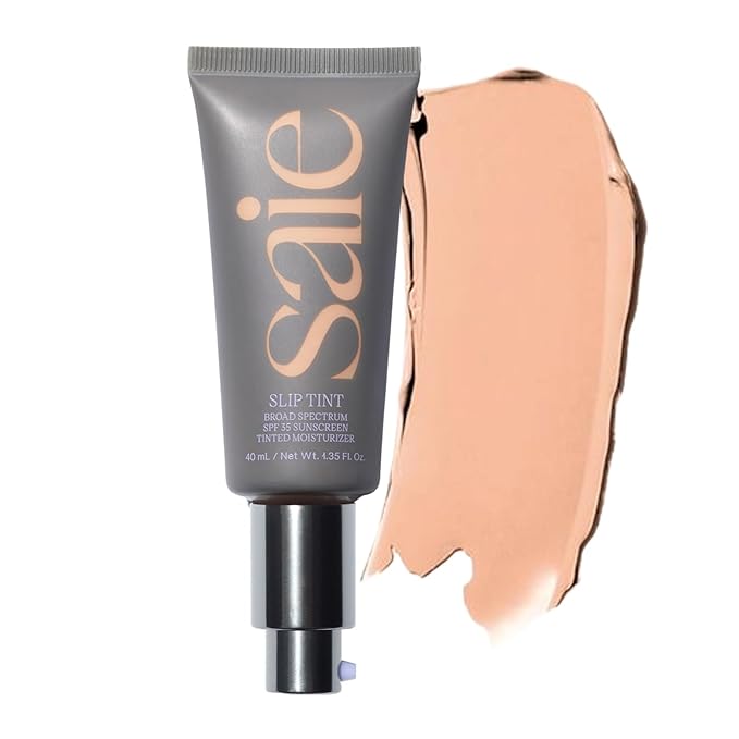 Saie Slip Tint Tinted Moisturizer with SPF 35 - Light Coverage, Glowy Skin Tint & Mineral Sunscreen for Face with Hydrating Hyaluronic Acid - Summer Makeup Essential - Shade Three + Half (1.35 oz)-VivaGrace Women