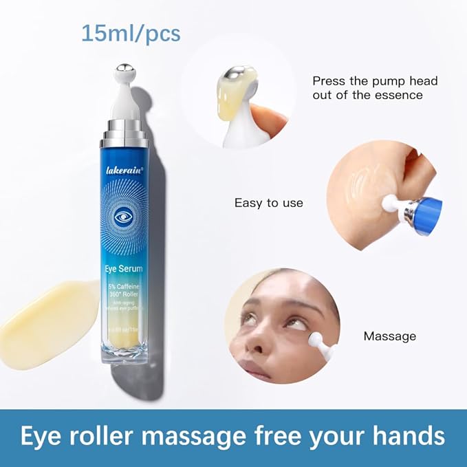5% Caffeine Eye Serum Moisturizing, Under Eye Cream with 360° Massage Ball for Dark Circles and Puffiness, Hydrating Eye Cream Anti Aging for Bags Fine Lines (1PCS)-VivaGrace Women