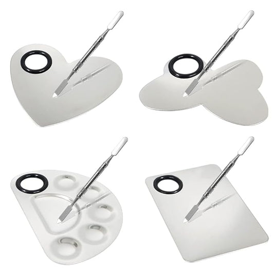 4 Pack Makeup Mixing Palette with Spatula, Stainless Steel Cosmetic Palette, Makeup Foundation Mixing Palette, Makeup Metal Mixing Tray for Makeup Nail Art Accessories-VivaGrace Women