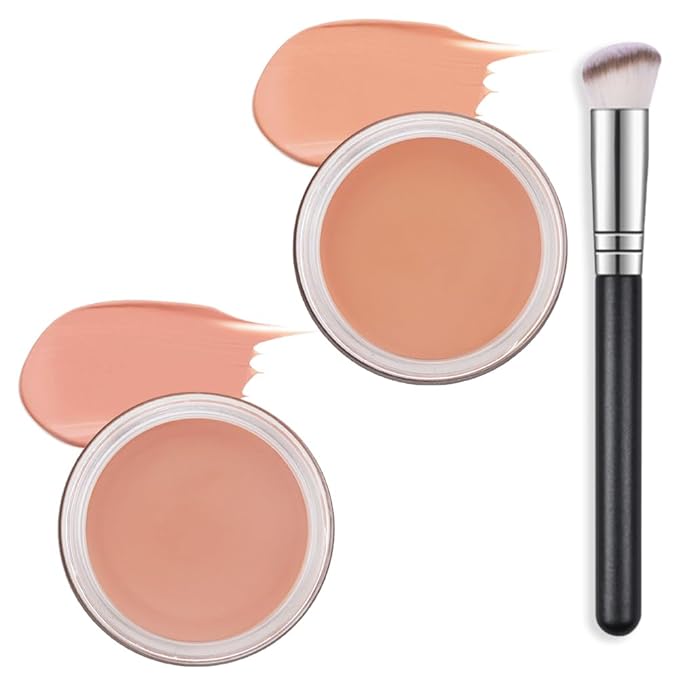 Kaely 2Pcs Pot Concealer Full Coverage Set,under Eye Brightener Concealer for Conceals Dark Circles,Waterproof Foundation Face Makeup Brush Kit,Color Correcting Concealer,05+06-VivaGrace Women