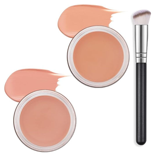 Kaely 2Pcs Pot Concealer Full Coverage Set,under Eye Brightener Concealer for Conceals Dark Circles,Waterproof Foundation Face Makeup Brush Kit,Color Correcting Concealer,05+06-VivaGrace Women