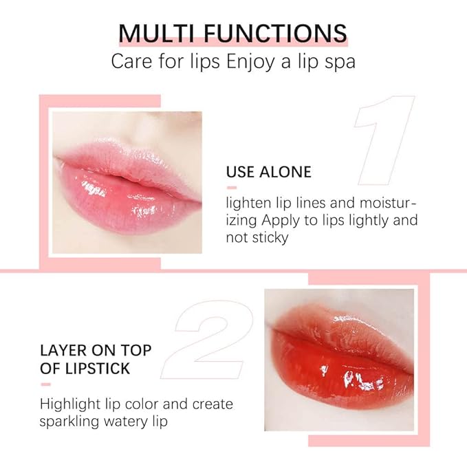 Lip Glow Oil, Care Of Lips, Highlight Lip Color And Lip Oil Hydrating Tinted Lip Balm, Lip Oil Gloss Tinted Hydrating Lip Care Lines Lip Crystal Jelly Moisturizing (012 RoseWood)-VivaGrace Women