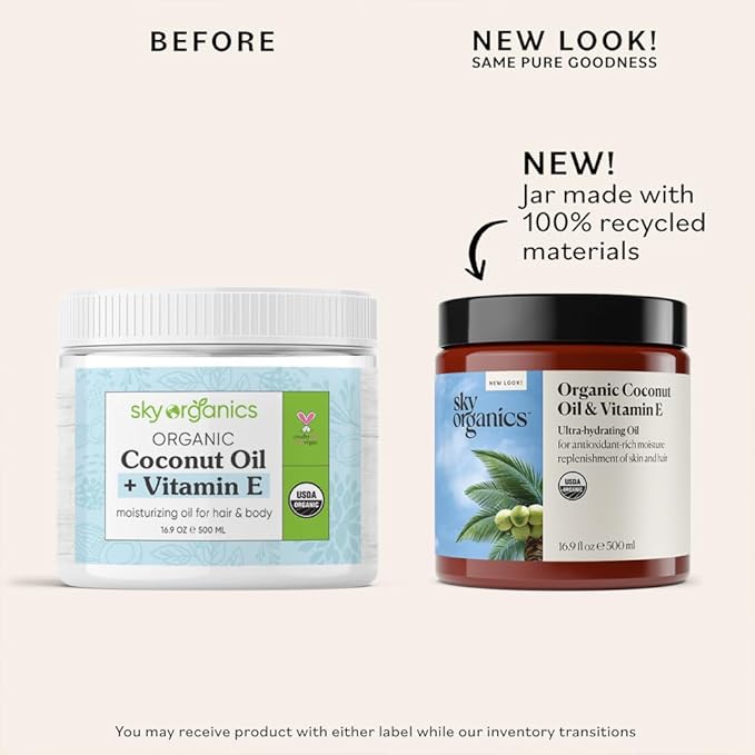 Sky Organics - Organic Coconut Oil & Vitamin E, 16.9 fl oz - Skin & Hair Ultra-Hydrating Oil - Fatty Acids & Antioxidants - Natural, Vegan & Cruelty Free - Skin Care & Hair Care w Ebook-VivaGrace Women