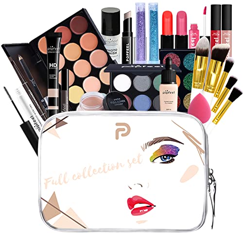 All-in-one Makeup Set Holiday Gift | Full Makeup Kit for Women Essential Starter Bundle Include Eyeshadow Palette Lipstick Blush Cream Concealer Face Powder Eyeliner Mascara Lipgloss Brush-VivaGrace Women
