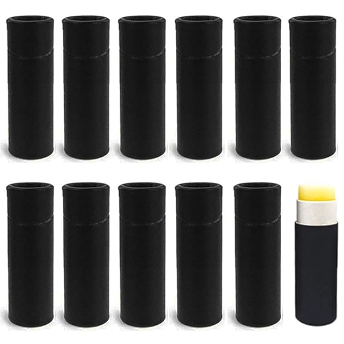 10 Pcs 1 Oz Paperboard Lip Balm Tubes Cardboard Krafts Paper Lipstick Tube Empty Lip Gloss Container Refillable Paper Round Solid Perfume Tube Chapstick Tube DIY Cosmetic Deodorant (Black)-VivaGrace Women