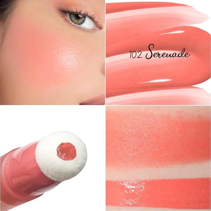 Blush Beauty Wand, Liquid Face Blush Contour Wand with Cushion Applicator, Smooth Cream Blush Wand Natural Matte Finish, Lightweight Blendable Blush Stick Makeup for Cheek,102 Coral-VivaGrace Women