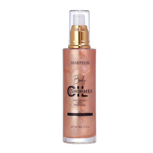MAEPEOR Shimmer Body Luminizer 5 Colors Moisturizing Glow Illuminator Smooth and Non-sticky Summer Body Highlighter For Face & Body (80ML, 05 Rose Gold)-VivaGrace Women