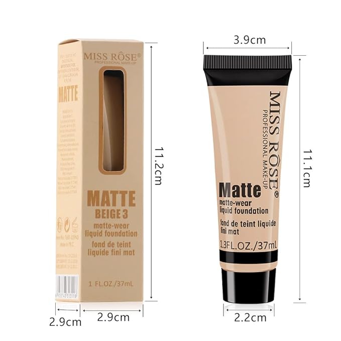 2 Pack Liquid Foundation Cream for Face Makeup,Durable Full Coverage Matte Concealer Make Up,Oil Control & Waterproof Base Primer -1+1 Fl.Oz (BEIGE 3#)-VivaGrace Women