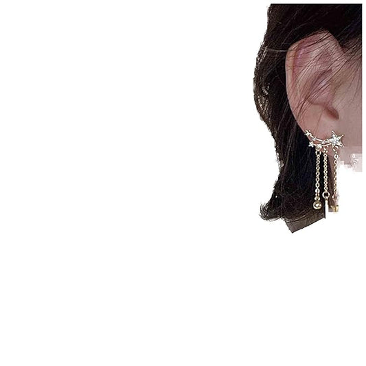 Rhinestone Star Pearl Ear Climber Earrings Gold Rod Bar Dangle Earrings Boho Star Drop Earrings Long Tassel Earrings Jewelry for Women and Girls-VivaGrace Women