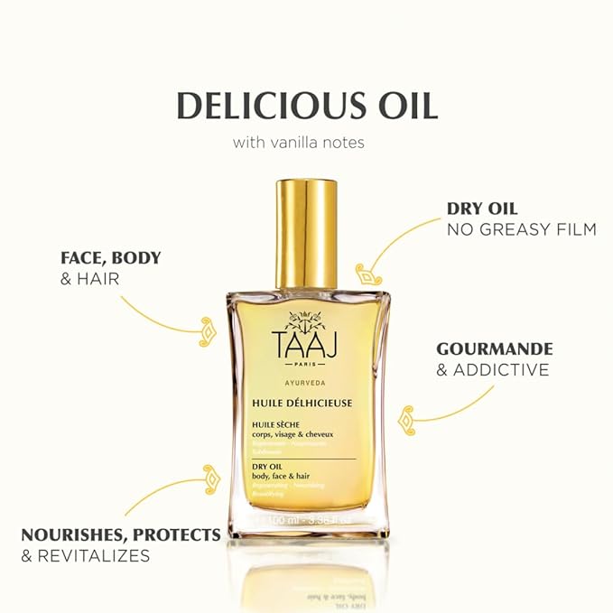 | Délhicieuse Dry Beauty Oil | Face, Body & Hair | Nourishes, Protects & Revitalizes | Silky Skin & Repaired Hair | Ayurvedic-Inspired Skincare | 96% Natural Ingredients | Vegan | 1.7 fl oz-VivaGrace Women