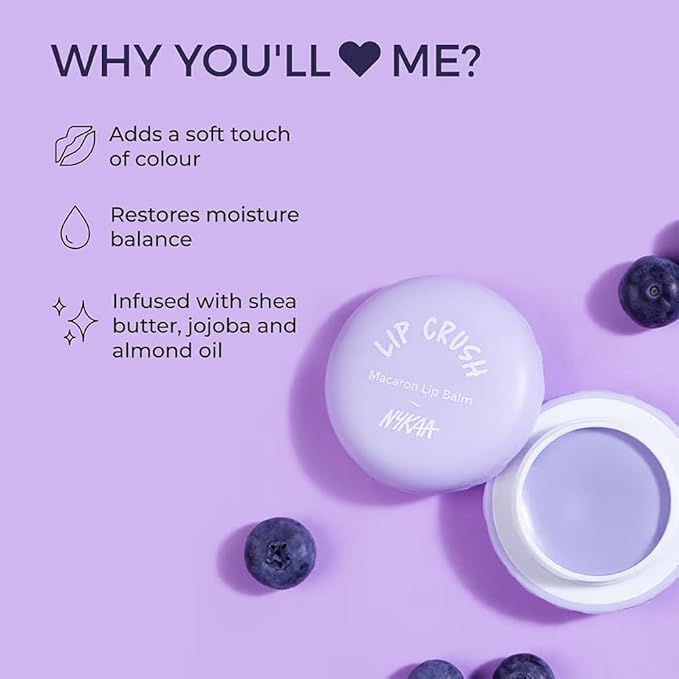 Cosmetics Lip Crush Macaron Lip Balm - Lip Butter with Shea Butter and Sweet Almond Oil - Nourishing and Healthy Lips - 01 Blueberry - 0.28 oz-VivaGrace Women