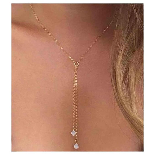 Boho Crystal Drop Necklace Gold Crystal Tassel Y Necklace Chain Vintage Long Drop Chain Necklace Minimalist Necklace Chain Jewelry for Women and Girls Gifts-VivaGrace Women