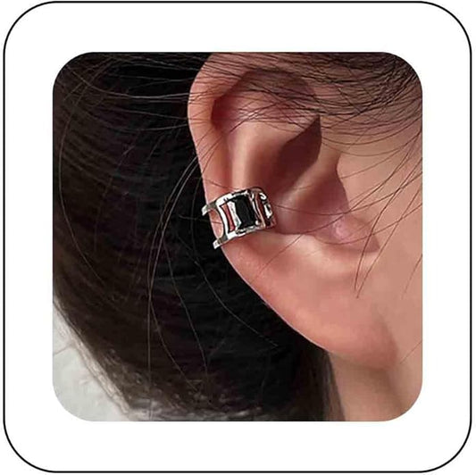 Vintage Crystal Ear Cuff Earrings Black Onyx Cuff Earrings Rhinestone Cartilage Earrings Silver Open Cuff Wrap Earrings Jewelry for Women-VivaGrace Women