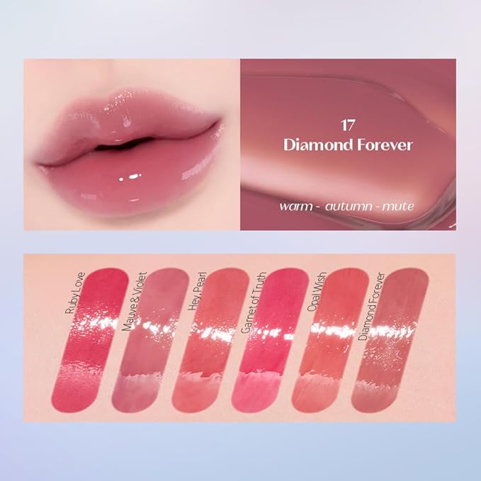 ETUDE Over Glowy Lip Stain Tint #17 Diamond Forever | Non-Sticky Vegan Lip Tint | Moisturized & Long-lasting Lip Gloss | Daily Tint for Dry Lips, Korean Makeup, K-beauty, Perfect for Gift-VivaGrace Women