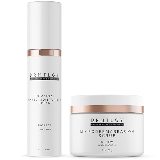 DRMTLGY Universal Tinted Moisturizer with SPF 46 & Microdermabrasion Facial Scrub Set - Universal Tinted SPF & Face Exfoliator 2 Pack-VivaGrace Women