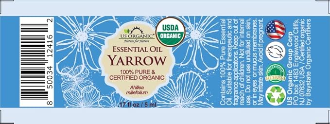US Organic 100% Pure Yarrow Essential Oil, USDA Certified Organic, Steam Distilled, Achillea Millefolium, Therapeutic Grade, Calming & Soothing, Skin Care & Aromatherapy, Sourced from Bulgaria (5 ml)-VivaGrace Women