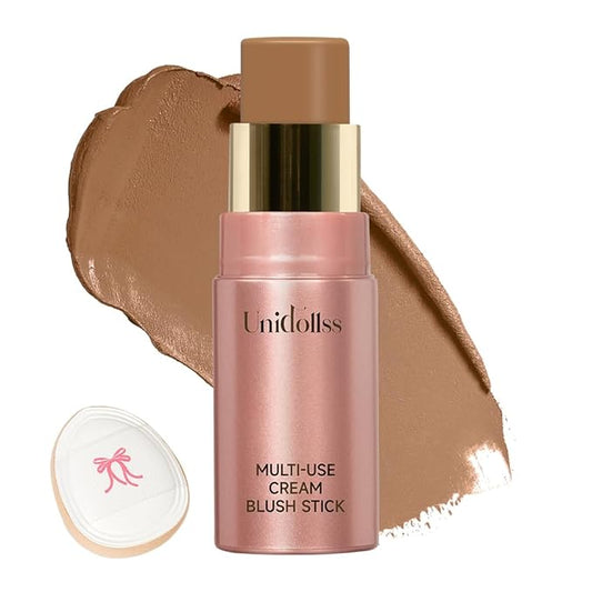 Multi-Use Makeup Cream Blush Stick, Unidollss 3-in-1 Buildable Contour Bronzer Blush Stick, Hydrating formula, All day wear, Easy Application with Thumb Puff Included (05 SUNSHINE)-VivaGrace Women
