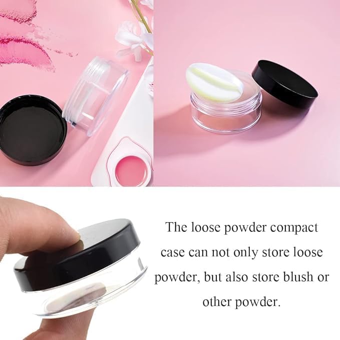 HAHIYO 2P 10ml/0.34oz Plastic Empty Travel Powder Container Small Loose Powders Compact Case Makeup Cosmetic Jar Refillable Powders Box No Leak Powder Holder with Rotatable Sifter and Black Screw Lid-VivaGrace Women
