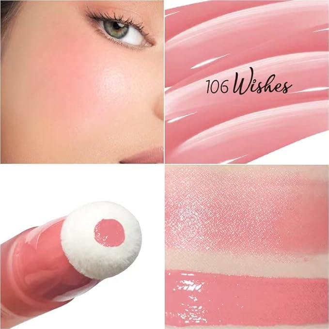 Blush Beauty Wand, Liquid Blush Contour Wand with Cushion Applicator, Smooth Cream Blush Wand Natural Matte Finish, Lightweight Blendable Blush Stick Makeup for Cheek,106 Peach Pink-VivaGrace Women