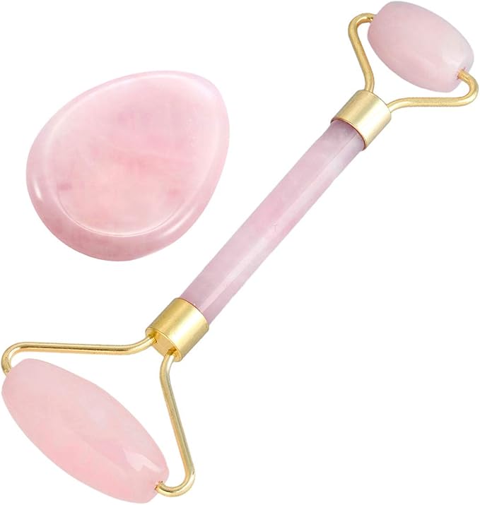 mookaitedecor Rose Quartz Roller Massager Tool & Thumb Worry Stone for Crystal Healing Reiki Stress Relief-VivaGrace Women