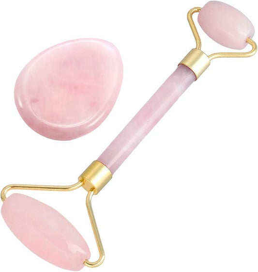 mookaitedecor Rose Quartz Roller Massager Tool & Thumb Worry Stone for Crystal Healing Reiki Stress Relief-VivaGrace Women