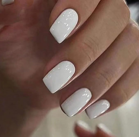 Curvlife Press on Nails Acrylic Fake Nails with Design Full Cover False Nails Reusable Nail Kit with Nail Glue Adhesive Tabs Nail File Artificial Glue on Nails (white, 30pcs)