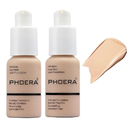 2 Pack PHOERA Foundation,Matte Oil Control Concealer Foundation Cream,PHOERA Long Lasting Waterproof Matte Liquid Foundation for Women Girls (102 Nude)-VivaGrace Women