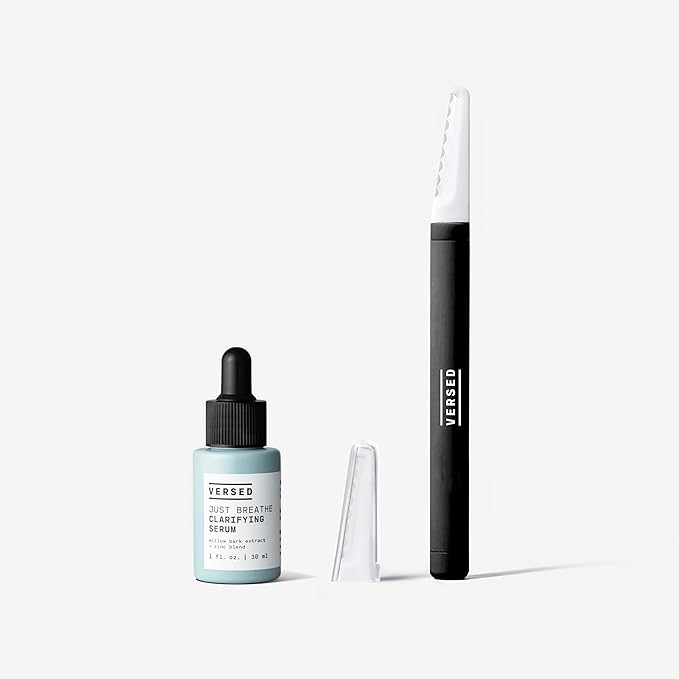 Versed Skin Reset Holiday Kit - Complexion Reset System - Contains Pore Refining Just Breathe Clarifying Serum & Dermaplaning Tool for Peach Fuzz + Facial Exfoliation (2 Pieces)-VivaGrace Women
