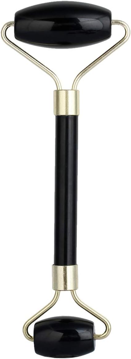 Rockcloud Natural Crystal Stone Roller Massager Double Neck Face & Neck Massage Therapy Anti-Aging Wrinkle Healing Slimming Skincare Tool,Black Obsidian-VivaGrace Women