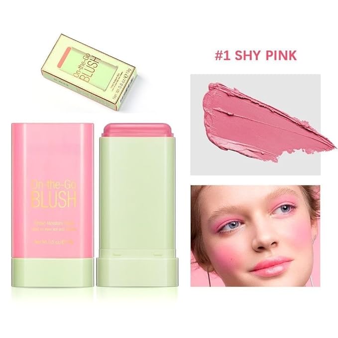 On-the-Go Makeup Blush Stick Tinted Moisture Stick, Shadow Lips Cheek Blusher Creamy Makeup Long Lasting Natural Nude Makeup for All Skin (pink)-VivaGrace Women