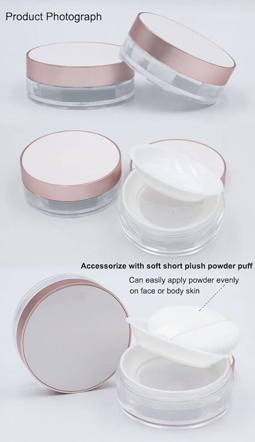 AKOAK Capacity 15ml(0.5 oz) No Leaks Empty Reusable Plastic Loose Powder Compact Container DIY Makeup Powder Case with Sponge Powder Puff, Elasticated Net Sifter and Threaded Screw Lid (White)-VivaGrace Women