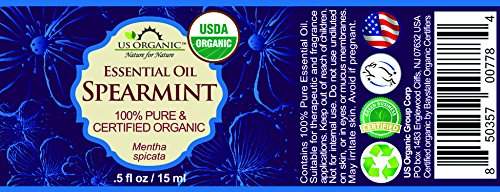 US Organic 100% Pure Spearmint Essential Oil - USDA Certified Organic, Steam Distilled - W/Euro droppers (More Size Variations Available) (15 ml / .5 fl oz)-VivaGrace Women