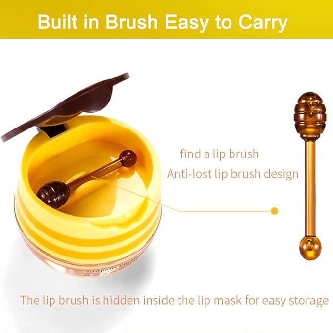 4PCS Nourishing Lip Balm Honey Pot, Honey Pot Lip Mask Propolis Moisturizing Bee Lip Balm with Brush, Hydrating & Prevention Dry and Cracked Lip Sleeping Mask Reduces Lip Lines Lip Care Product-VivaGrace Women