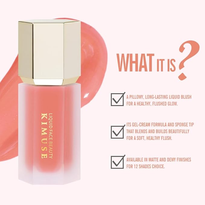 KIMUSE Soft Cream Blush Makeup, Liquid Blush for Cheeks, Weightless, Long-Wearing, Smudge Proof, Natural-Looking, Dewy Finish-VivaGrace Women