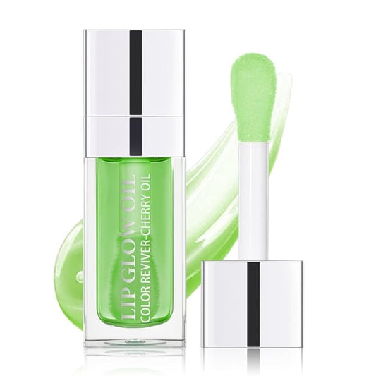 Hydrating Lip Glow Oil, Moisturizing Lip Glow Oil, Nourishing Glossy Transparent Lip Oil, Plumping Lip Oil, Lip Balm, Non-sticky Tinted Toot Lip Balm for Lip Care (GREEN APPLE) 0.2 OZ-VivaGrace Women